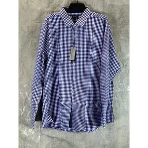 Galaxy By Harvic Men's Navy-White Gingham Button-Up Dress Shirt SZ 2XL